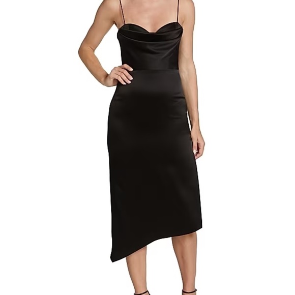 ALICE + OLIVIA Kiyoko Asymmetric Satin Midi Dress US10 - Picture 4 of 12
